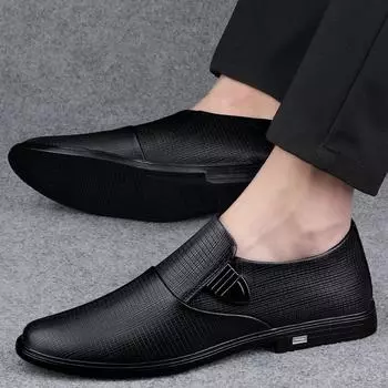 Мужские дышащие кожаные туфли из черной мягкой кожи с мягкой подошвой на весну и осень для мужчин, деловая, официальная, свадебная, повседневная обувь 37 чёрный