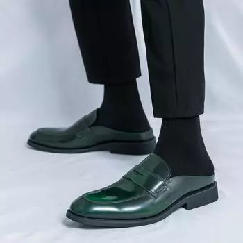 Мужские дышащие кожаные туфли. Модный дизайн полутапочек. Для вечеринок, отдыха на природе, деловых мероприятий, прогулок. Мужская обувь. 38 чёрный