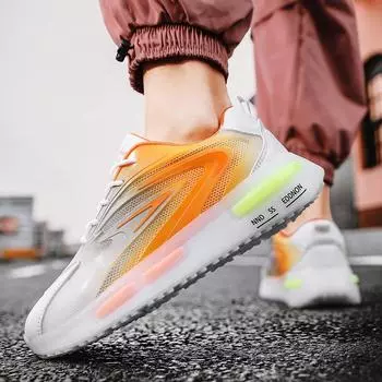 Мужские дышащие кроссовки, спортивные кроссовки для тенниса, сверхлегкие кроссовки для занятий спортом на открытом воздухе, повседневные кроссовки на шнуровке 44 оранжевый