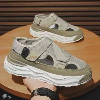 Мужские дышащие летние модные сандалии с ремешками на липучках - повседневные пляжные тапочки 41 хаки