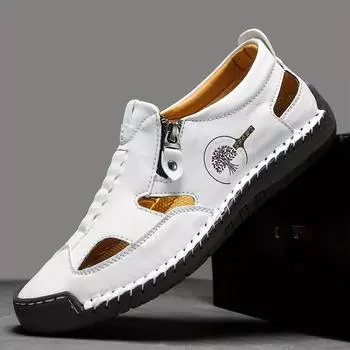 Мужские дышащие летние сандалии, повседневная пляжная обувь, туфли без застежек с открытым носком 38 золотистый