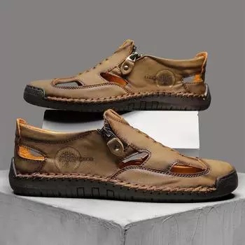 Мужские дышащие летние сандалии, повседневная пляжная обувь, туфли без застежек с открытым носком 38 зелёный