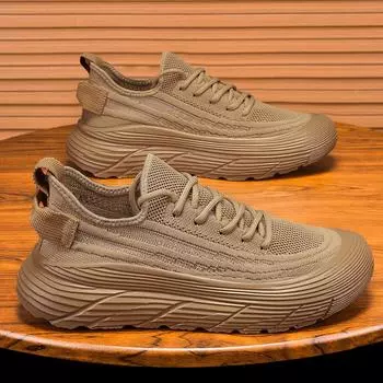 Мужские дышащие летные плетеные туфли, летняя обувь на платформе, мужская модная обувь для бега, мужская повседневная обувь 39 хаки