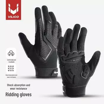 Мужские дышащие нескользящие перчатки для велоспорта с длинными пальцами — амортизация, сенсорный экран, защита от солнца для весенних/летних видов спорта и активного отдыха L чёрный