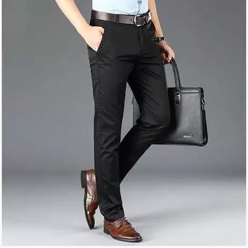 Мужские дышащие повседневные брюки с высокой талией, мягкие удобные прямые брюки для мужчин, легкие деловые рабочие брюки с плоской передней частью и карманом 29