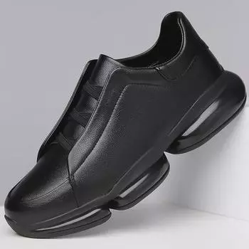 Мужские дышащие повседневные кроссовки из кожи — модные, универсальные и визуально увеличивающие рост благодаря толстой подошве. Size 44, Model 1158