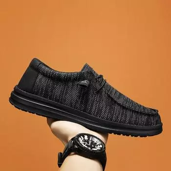 Мужские дышащие повседневные парусиновые туфли-слайды, удобные лоферы без застежек, мягкие пенни-лоферы для мужчин, легкие туфли для вождения 39 чёрный