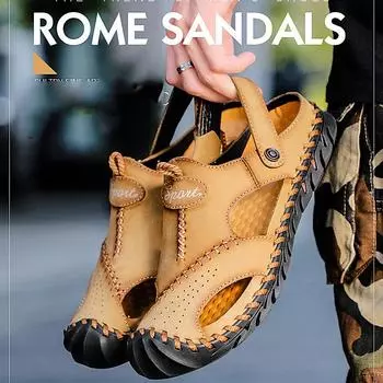 Мужские дышащие повседневные сандалии из полой искусственной кожи 38