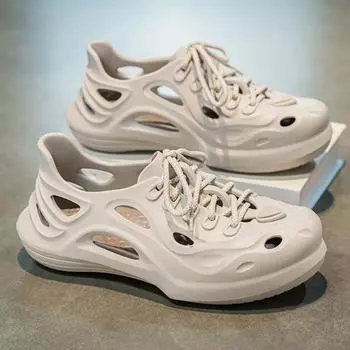 Мужские дышащие повседневные сандалии на шнуровке, летние, новые, с мягкой подошвой, для улицы, садовые туфли, водонепроницаемые, модные, с отверстиями, тапочки для вождения 43