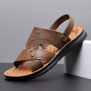Мужские дышащие сандалии летняя пляжная обувь 2025 новая автомобильная обувь нескользящие тапочки двойного назначения для папы 38 коричневый