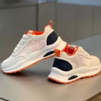 Мужские дышащие сетчатые кроссовки, летние повседневные кроссовки с мягкой подошвой, удобные легкие модные кроссовки с толстой подошвой 39 белый/оранжевый