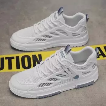 Мужские дышащие сетчатые кроссовки с защитой от запаха — модная, универсальная повседневная спортивная обувь, мягкая подошва, белый цвет. 40 серый/белый