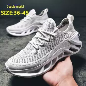 Мужские дышащие сетчатые нескользящие кроссовки для бега, увеличивающие рост 43 чёрный