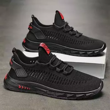 Мужские дышащие сетчатые низкие кроссовки для ходьбы без застежек 44 чёрный