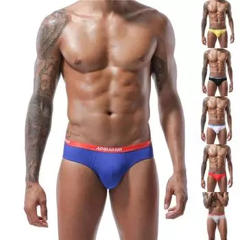 Мужские дышащие сексуальные трусы с простой принтом и низкой талией, трусы M жёлтый