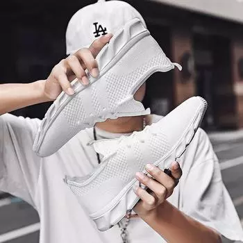 Мужские дышащие трикотажные кроссовки, повседневная обувь, мужская обувь, весенние и летние кроссовки для бега с сетчатой тканью 36 чёрный