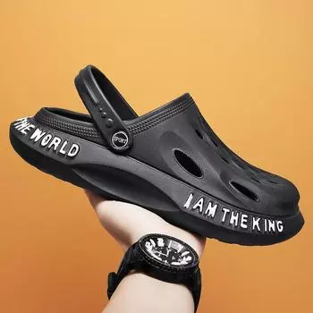 Мужские дышащие туфли Coconut Hole Garden — мягкие сандалии с закрытым носком и модные универсальные пляжные тапочки 45-46 чёрный