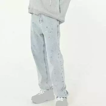 Мужские джинсовые брюки на весну и осень, карманы на молнии и пуговицы, повседневные брюки, мешковатые джинсы с граффити, прямые широкие потертые джинсы M светло-синий