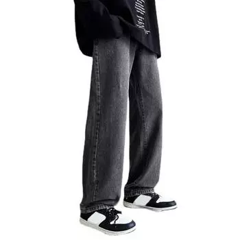 Мужские джинсовые брюки с эластичной талией, регулируемые на шнурке, прямые, широкие джинсы, осень M темно-синий