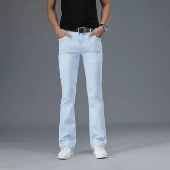 Мужские джинсовые брюки с микро-клеш, корейская версия эластичных повседневных расклешенных брюк, зеленые расклешенные брюки, размер 28-38