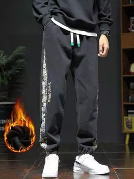 Мужские джинсовые брюки зимние толстые флисовые теплые свободные шаровары джинсы большого размера XS