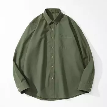 Мужские джинсовые классические рубашки с длинными рукавами, дышащие свободные повседневные хлопковые рубашки на пуговицах с воротником-стойкой, стильные оксфордские джинсовые рубашки в стиле ретро для мужчин S