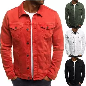 Мужские джинсовые куртки Slim Fit Casual Jacket Cargo Outwear Casual Long Sleeve Button Coat Male Clothing Asian XL белый