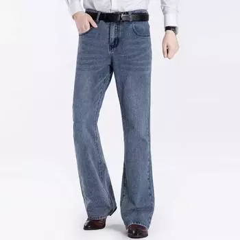 Мужские джинсовые расклешенные джинсы Мужские эластичные голубые джинсы со средней посадкой 30 светло-синий