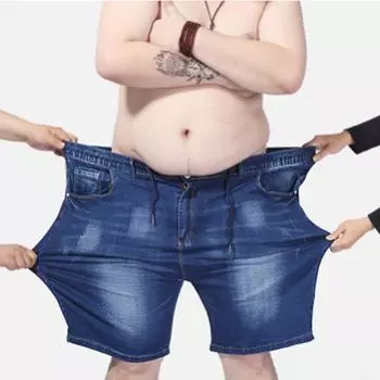 Мужские джинсовые шорты большого размера. Мужские брюки с эластичной резинкой на талии. Пятиточечные брюки. Свободные шорты до колена. Голубые прямые шорты больших размеров. Мужские SL -9xl. 6XL синий