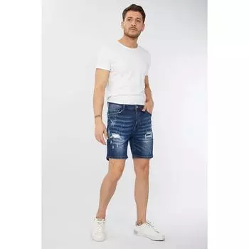 Мужские джинсовые шорты с нашивкой, темно-синие