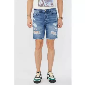 Мужские джинсовые шорты с вырезом, окрашенные в синий цвет