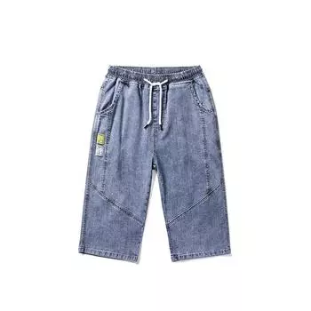 Мужские джинсовые шорты весна/лето, новая корейская версия с завязками, прямая трубка, свободные и тонкие повседневные эластичные укороченные брюки для мужчин 28
