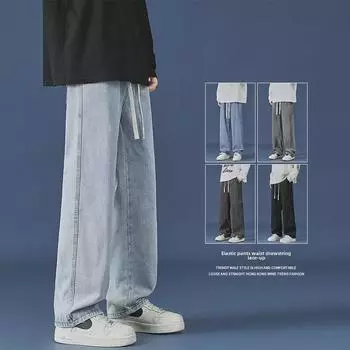 Мужские джинсы 2023 года в стиле «High Street Casual» в стиле «Hong Kong»: Модные, универсальные, прямые брюки M чёрный