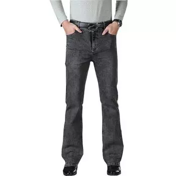Мужские джинсы, эластичные серые свободные расклешенные джинсовые брюки со средней талией, мужские расклешенные брюки большого размера 28 серый