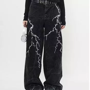 Мужские джинсы American High Street Dark Lightning Crack Wide-Leg S чёрный