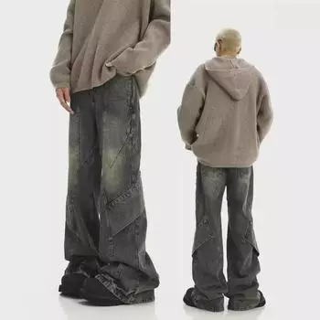 Мужские джинсы American Retro с желтыми потертостями и неровными швами S