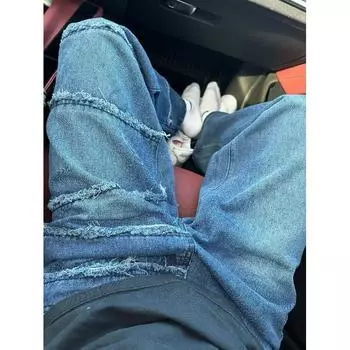 Мужские джинсы, американские ретро-стираные потертые рабочие джинсы с несколькими карманами, мужские и женские свободные прямые повседневные брюки, модные S синий