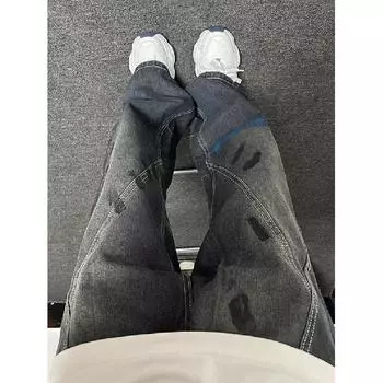 Мужские джинсы, американские ретро-стираные потертые рабочие джинсы с несколькими карманами, мужские и женские свободные прямые повседневные брюки, модные S синий