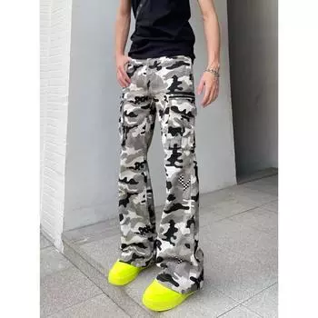 Мужские джинсы, американские ретро-стираные потертые рабочие джинсы с несколькими карманами, мужские и женские свободные прямые повседневные брюки, модные S