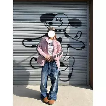 Мужские джинсы, американские ретро-стираные потертые рабочие джинсы с несколькими карманами, мужские и женские свободные прямые повседневные брюки, модные S синий