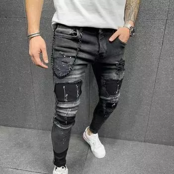 Мужские джинсы больших размеров, рваные джинсы, винтажные узкие джинсы 3XL чёрный