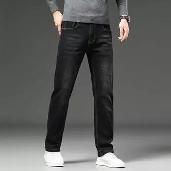 Мужские джинсы большого размера. Новые повседневные универсальные свободные черные джинсы со средней и высокой талией. 30