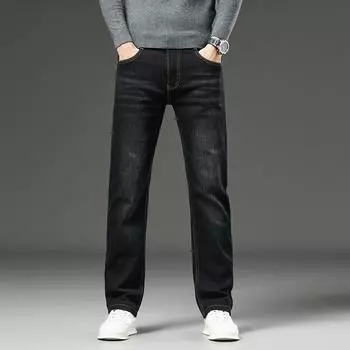Мужские джинсы большого размера. Новые повседневные универсальные свободные черные джинсы со средней и высокой талией. 34