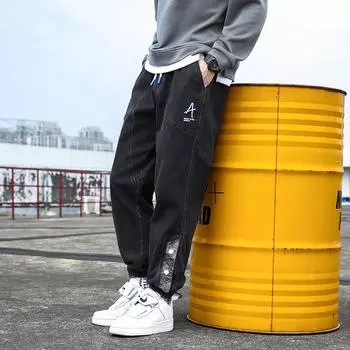 Мужские джинсы большого размера, осень и зима 2023, свободные большие размеры, модные мужские брюки YBK2213 M чёрный