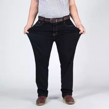 Мужские джинсы большого размера, прямые эластичные свободные весенние брюки с высокой талией, мужские брюки большого размера среднего возраста 30