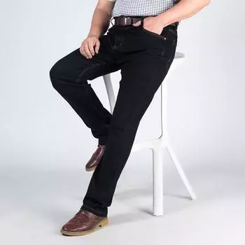 Мужские джинсы большого размера, прямые эластичные свободные весенние брюки с высокой талией, мужские брюки большого размера среднего возраста 30