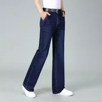 Мужские джинсы большого размера со средней посадкой и эластичными вставками, мужские свободные повседневные темно-синие джинсы 29 темно-синий