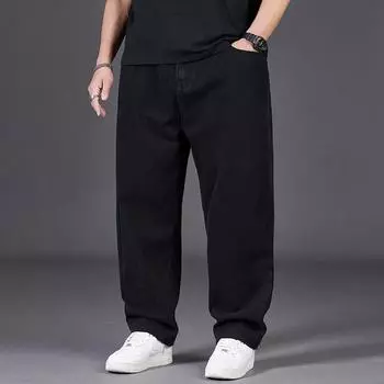 Мужские джинсы большого размера, весенне-осенние свободные прямые брюки с добавлением удобрений для повышения эластичности, повседневные мужские брюки, тонкие срезы L темно-синий