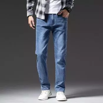 Мужские джинсы Деловые обычные прямые джинсовые брюки полной длины повседневные джинсовые брюки эластичные брюки из эластичной ткани LY801 28 синий