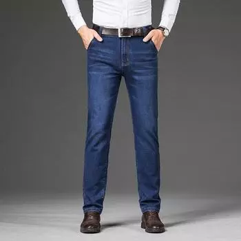 Мужские джинсы Деловые обычные прямые джинсы полной длины повседневные джинсовые брюки эластичные брюки из эластичной ткани LY2011 36 синий